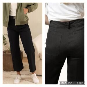 Able Francis Wide Leg Crop Pants Black Cotton Twill Size 4